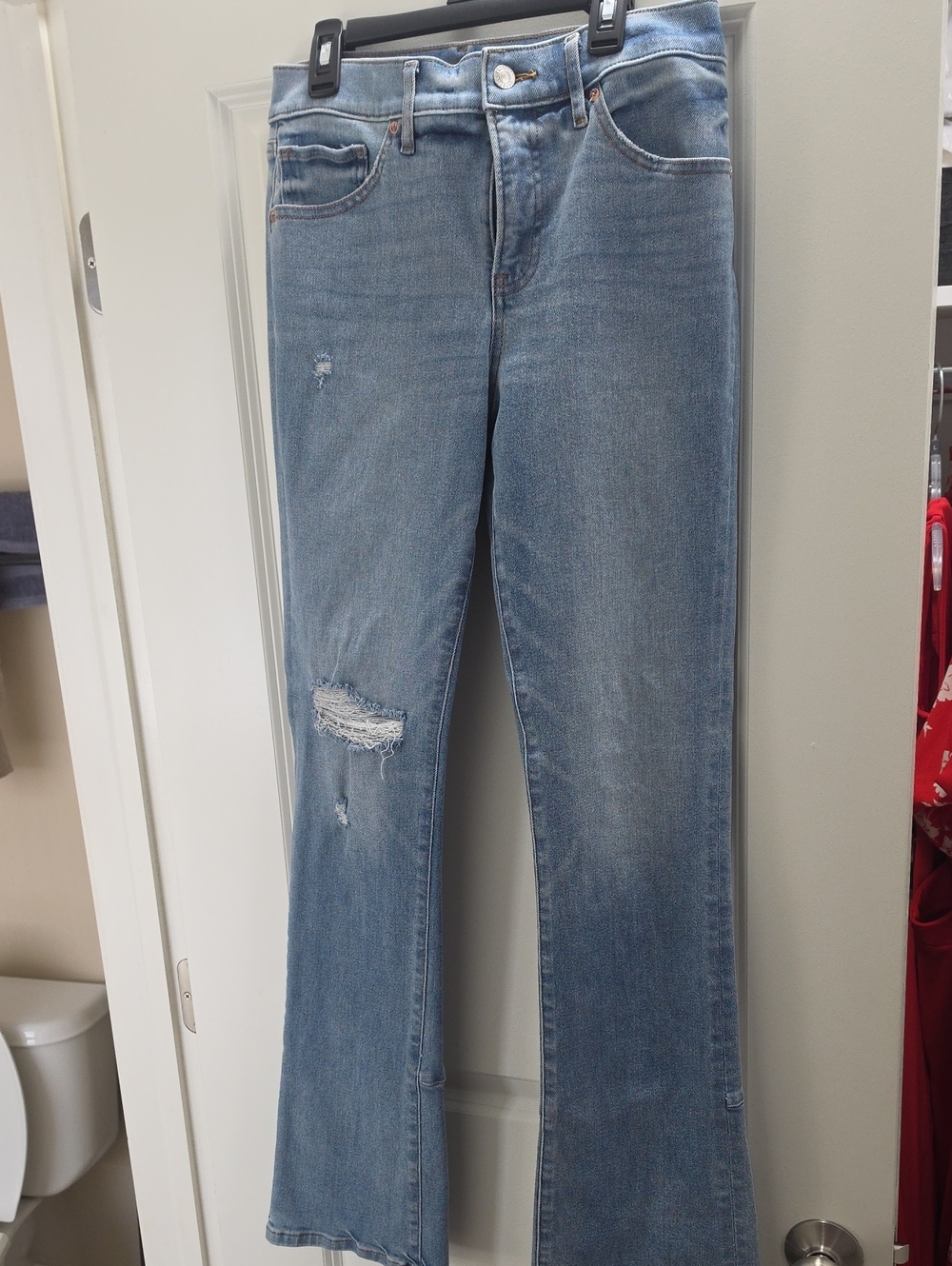 Express Light Blue Flare Jeans with Distressed Knee